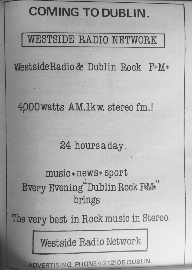 Westside Radio (Dublin) at time of 1983 raids