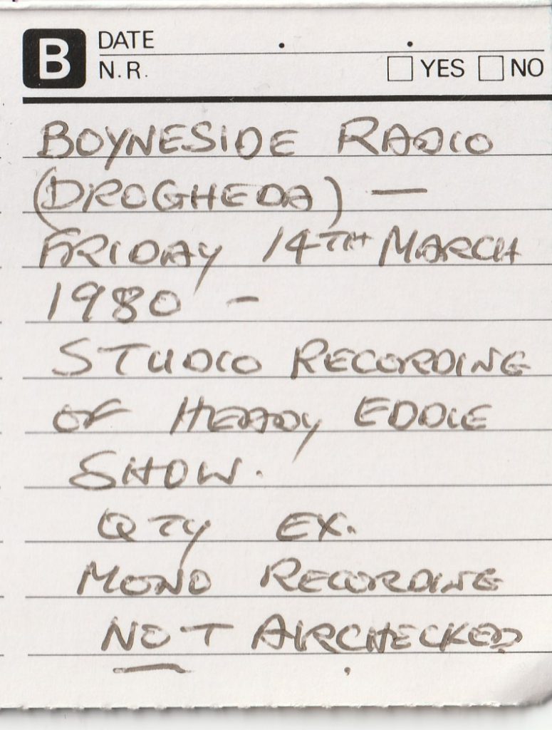 Eddie Caffrey on Boyneside Radio in 1980