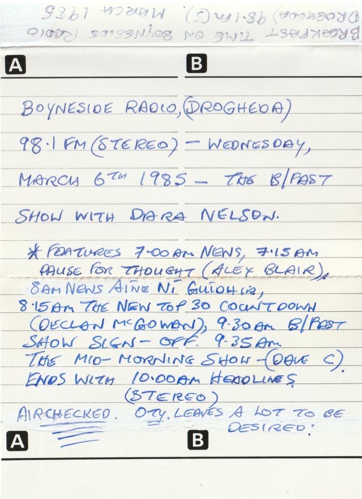 Morning shows on Boyneside Radio in 1985
