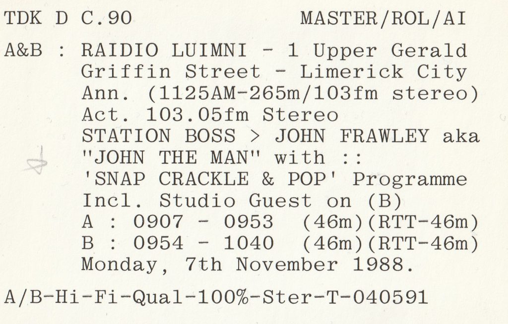 John 'the Man' Frawley on Raidió Luimní