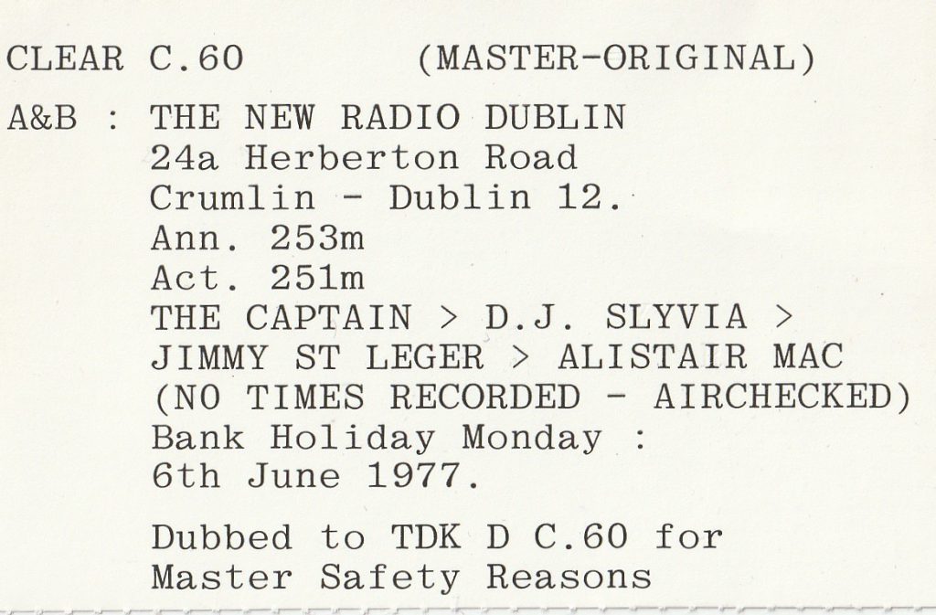 Radio Dublin on June bank holiday 1977