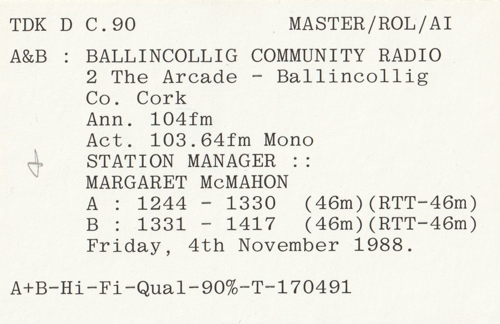 Ballincollig Community Radio from 1988